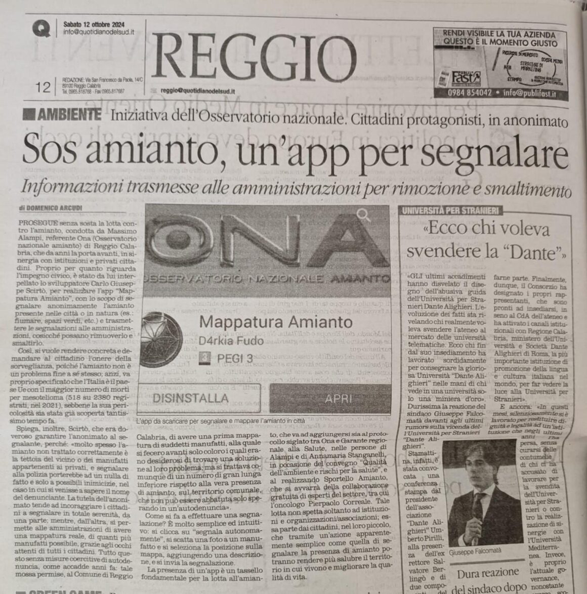 foto quotidiano SOS amianto, un’app per segnalare